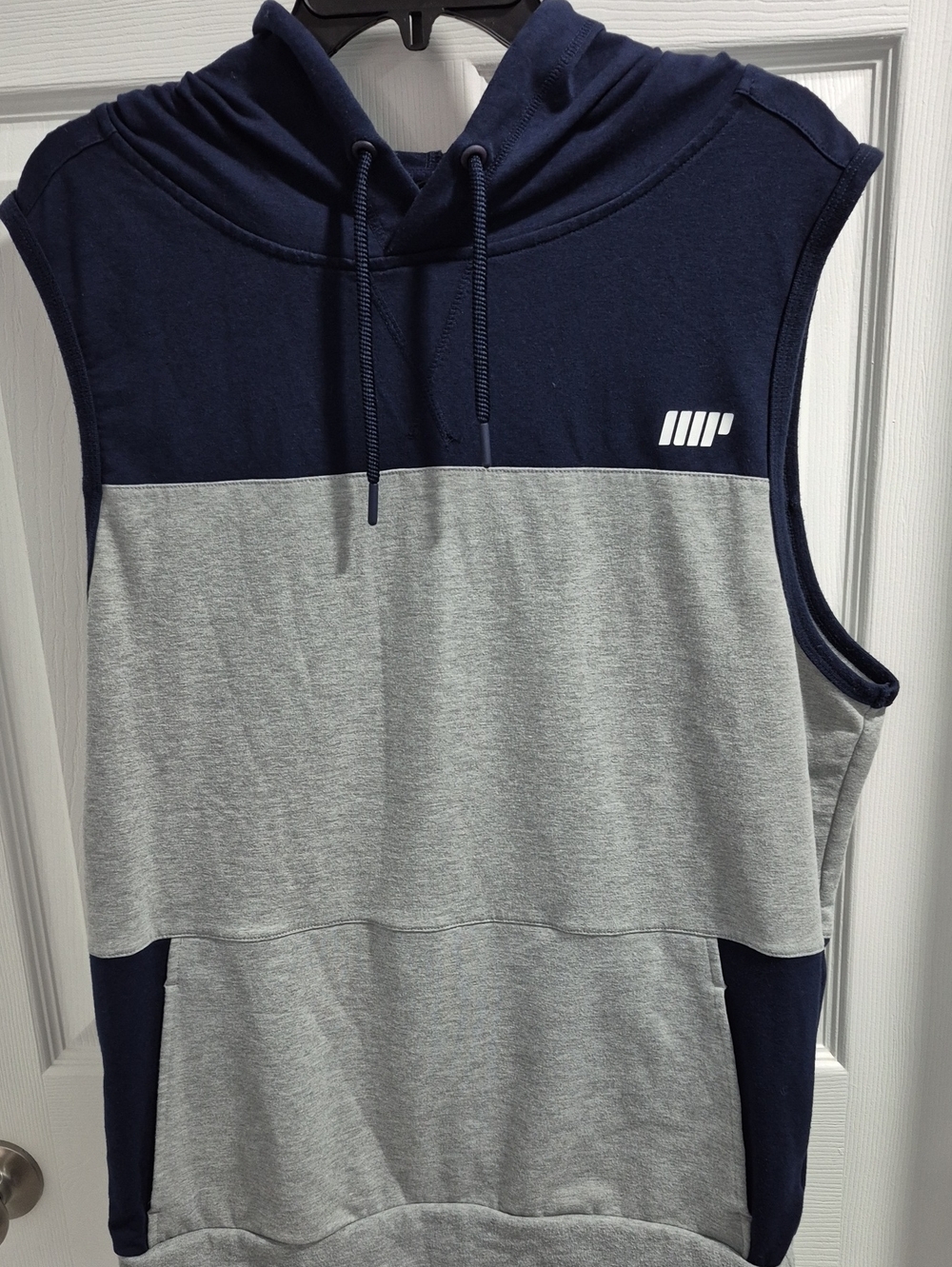 Sleeveless Colorblock Hoodie in Navy and Light Gray - Performance Style